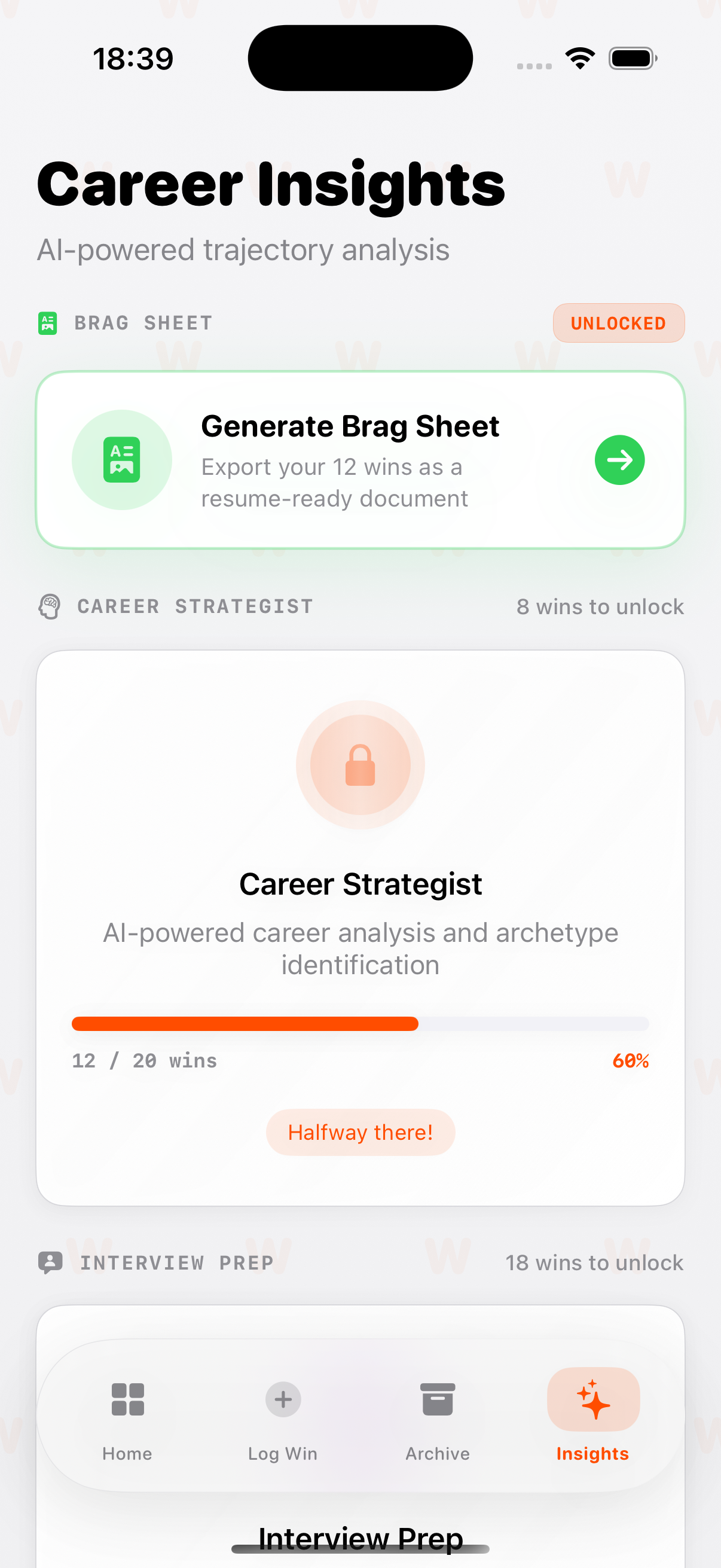 Prov Grow screen — Career tools and unlock progress